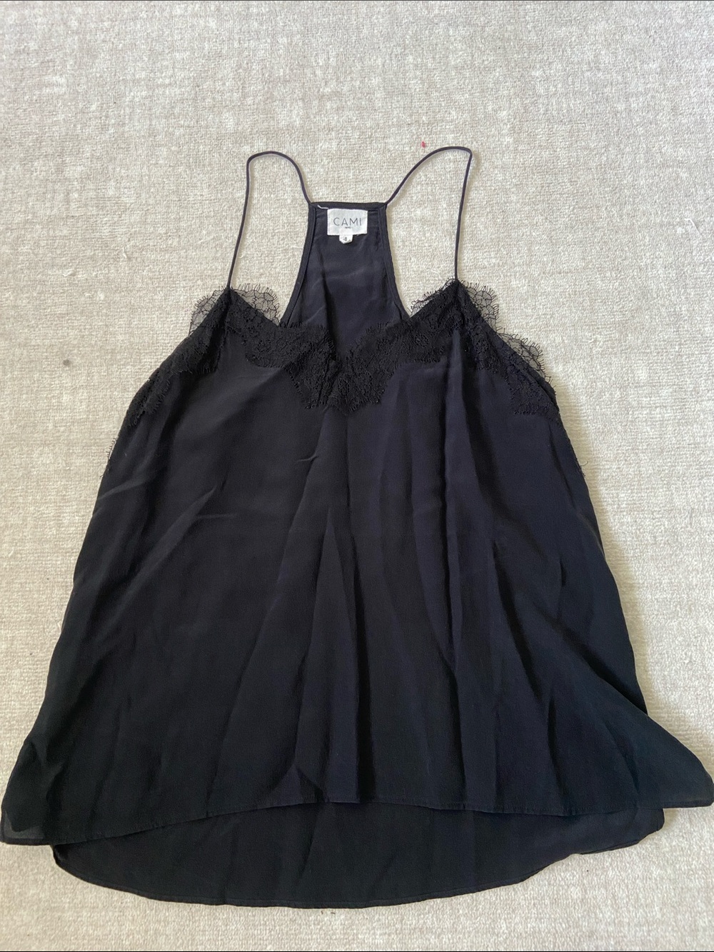 Cami NYC RACER CHARMEUSE CAMISOLE BLACK Lace-Trim Satin Slip Chemise